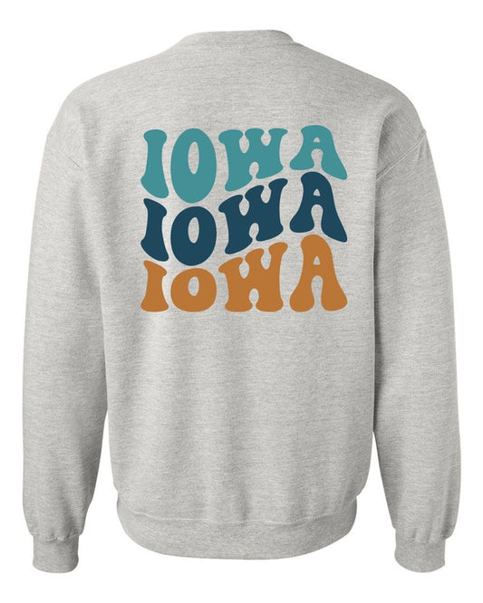 Colorful Groovy Iowa Cozy Crewneck Sweatshirt